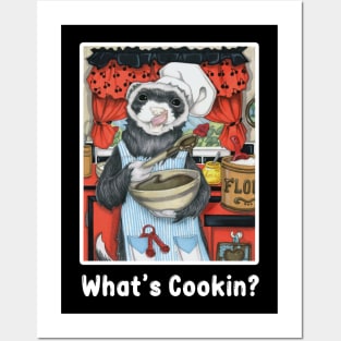 Chef Ferret - What's Cooking? - White Outlined Design Posters and Art